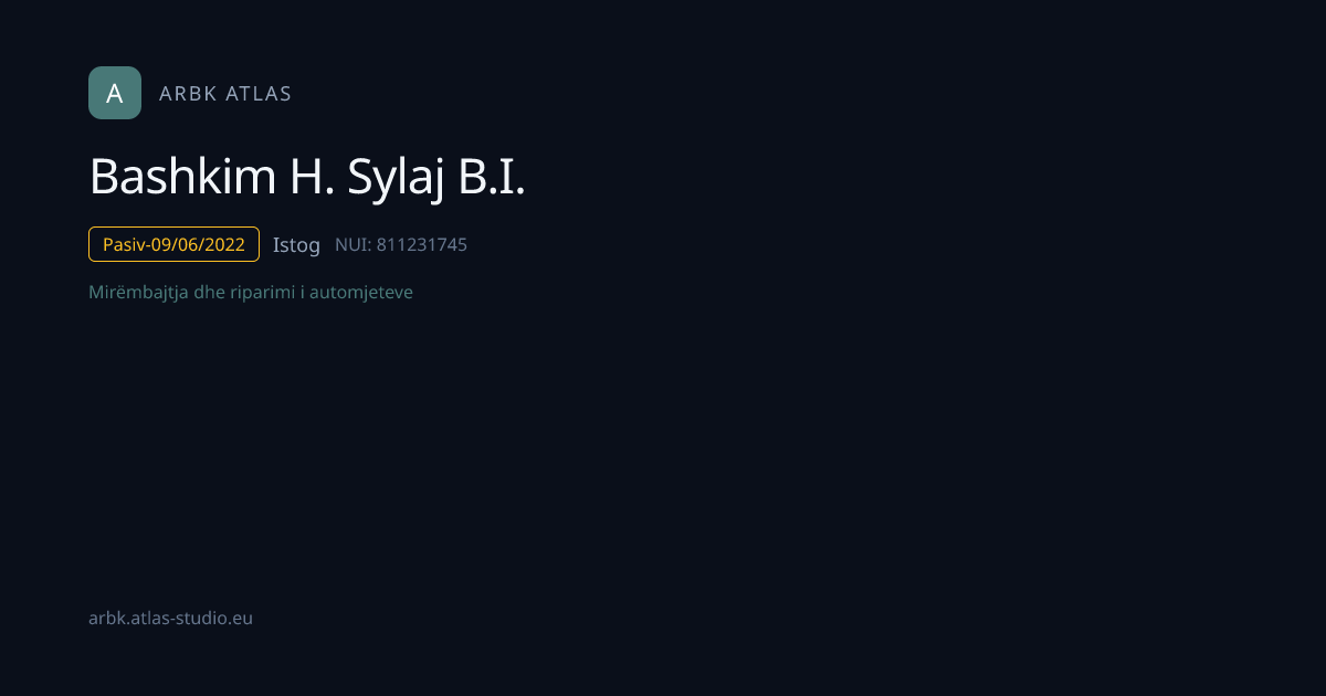 Bashkim H. Sylaj B.I. | NUI 811231745 | Kosovo Business | ARBK Atlas