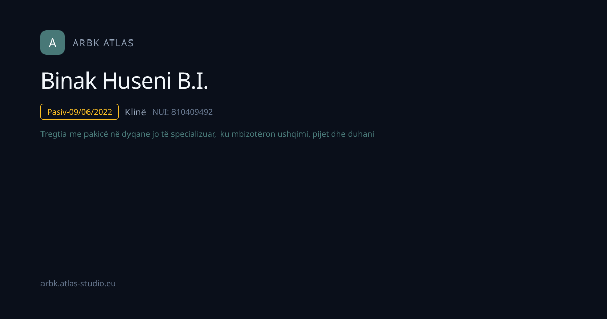 Binak Huseni B.I. | NUI 810409492 | Kosovo Business | ARBK Atlas