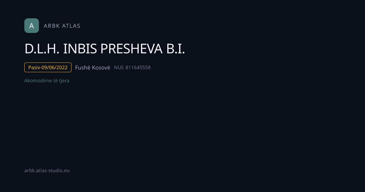 D.L.H. INBIS PRESHEVA B.I. | NUI 811645558 | Kosovo Business | ARBK Atlas