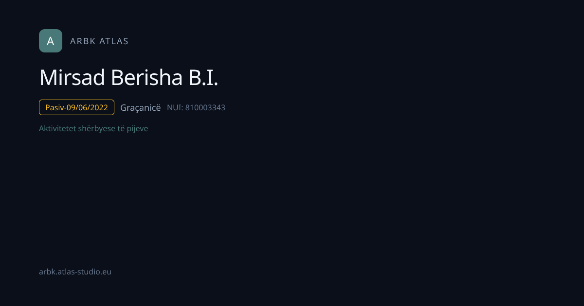 Mirsad Berisha B.I. | NUI 810003343 | Kosovo Business | ARBK Atlas