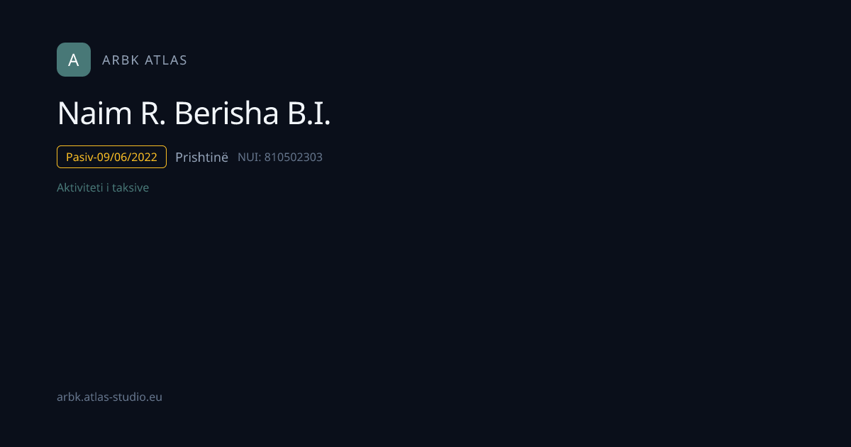 Naim R. Berisha B.I. | NUI 810502303 | Kosovo Business | ARBK Atlas