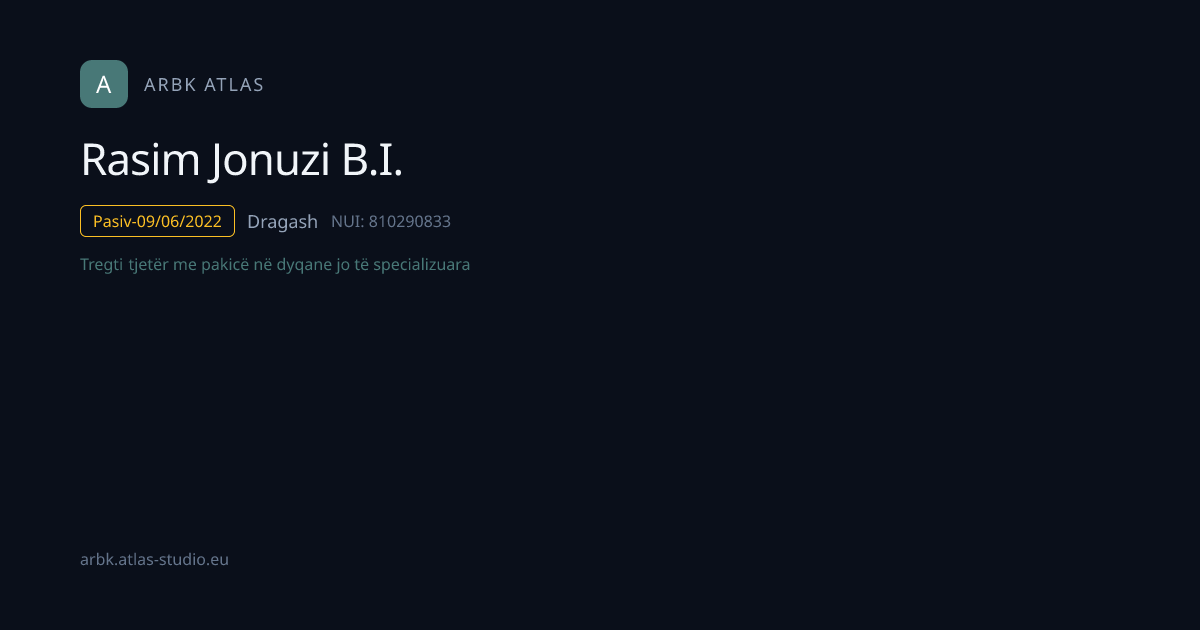 Rasim Jonuzi B.I. | NUI 810290833 | Kosovo Business | ARBK Atlas