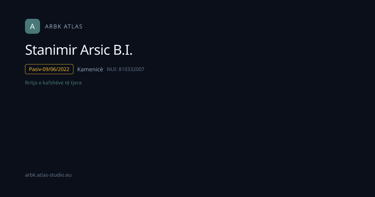 Stanimir Arsic B.I. | NUI 810332007 | Kosovo Business | ARBK Explorer