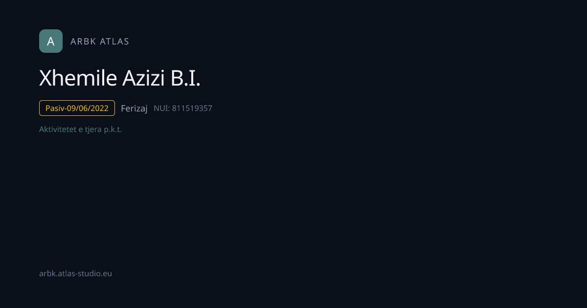 Xhemile Azizi B.I. | NUI 811519357 | Kosovo Business | ARBK Atlas